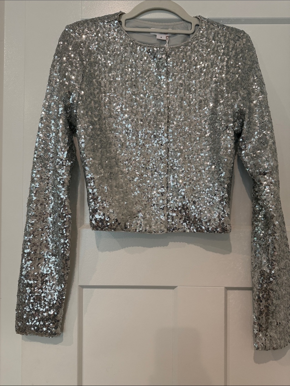 Good American Silver Sequin Cropped Jacket - Women